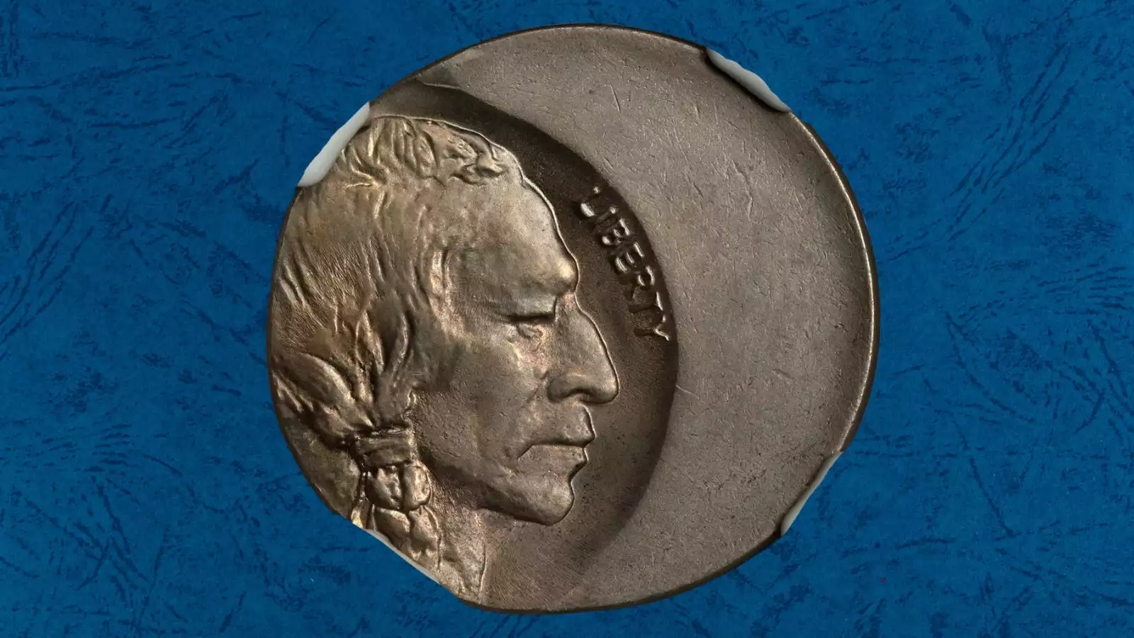 1925 Buffalo Nickel off-center strike error showing design visibly shifted with blank planchet visible on one side